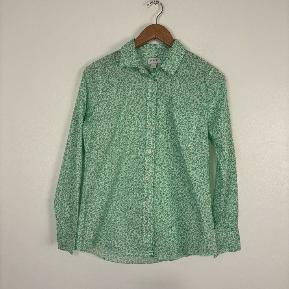 J. Crew Button Up Shirt Short Long Sleeve Green Floral Lightweight Breathable - Picture 2 of 10
